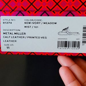 Tory Burch Miller Sandals, size 11, mint green and ivory geo print